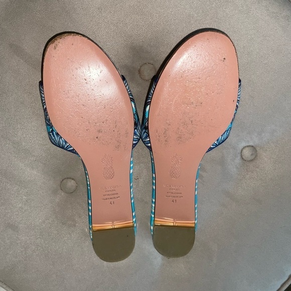 AQUAZZURA Mykonos Shell-Print Slide Sandals Blue Pattern Bright Travel Slides 41 - Picture 10 of 12